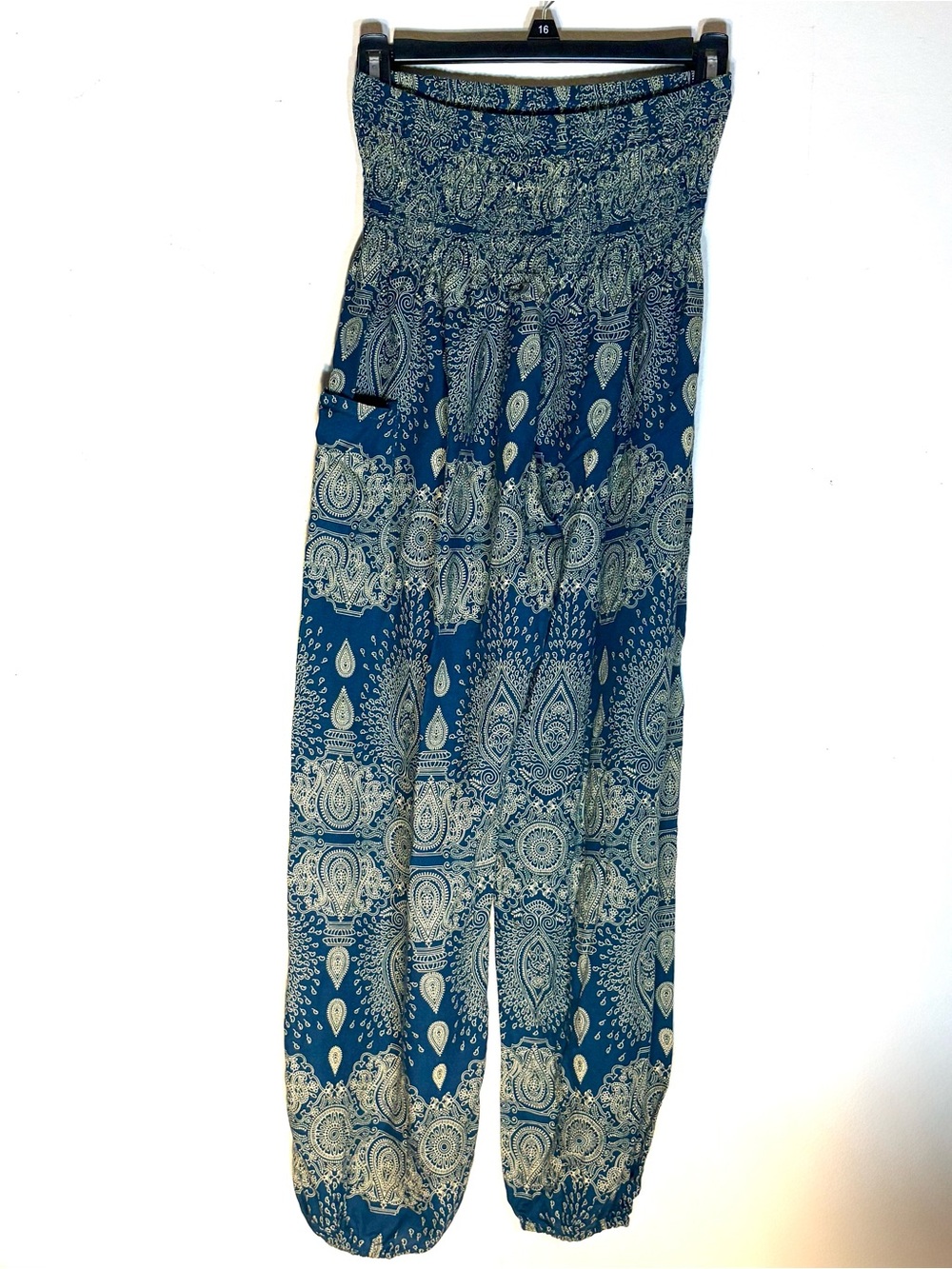 Bohemian Paisley Smocked Waist Harem Pants - Blue